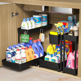 Sevenblue 3-pack under-sink organizers maximize cabinet space for a tidier kitchen.