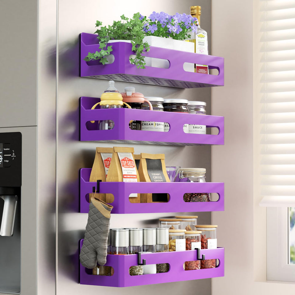 Sevenblue 4-pack magnetic spice rack on fridge door holding jars within reach