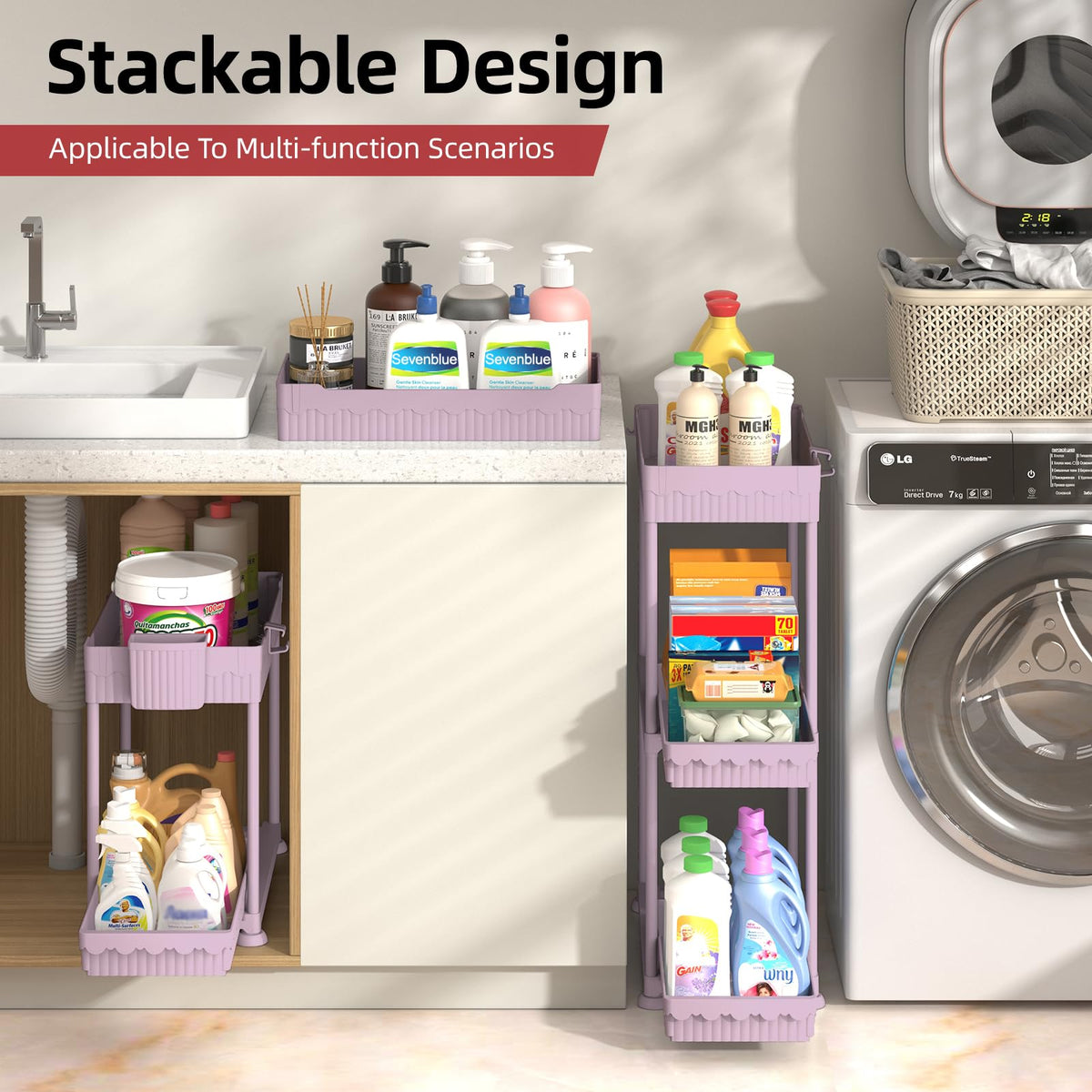 Sevenblue ABS plastic under-cabinet organizer shows durable moisture resistance