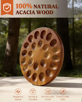 Sevenblue acacia wood egg display side showcases eggs with a refined presentation