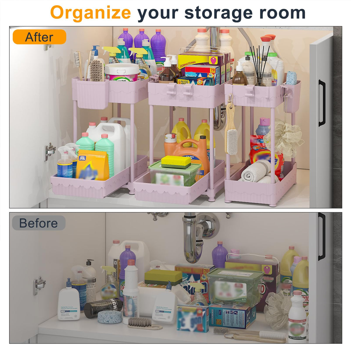 Sevenblue under-sink organizer with accessories keeps frequently used items at hand