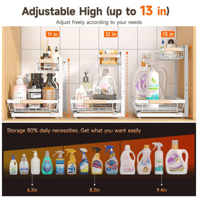 Sevenblue adjustable-height 3-tier rack adapts to cabinet heights.