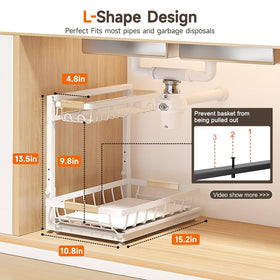 Sevenblue adjustable-height under-sink shelf demonstrates 3-level height options.