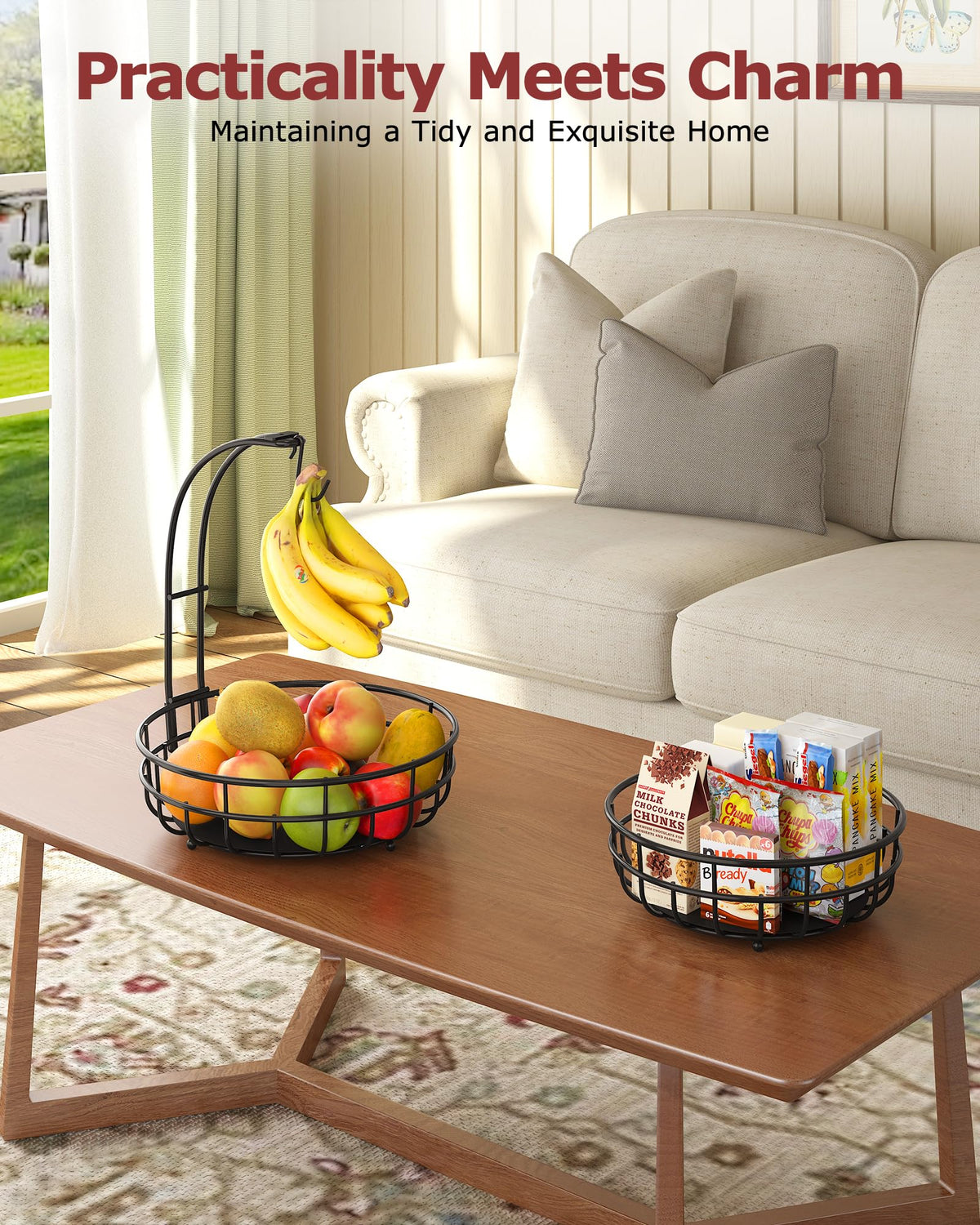 Sevenblue banana hanger preserves fruit freshness and easy reach.
