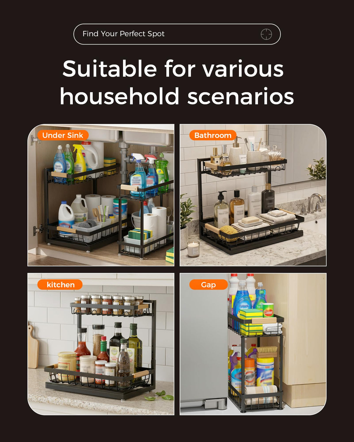 Sevenblue compact storage basket adds extra space in narrow cabinets