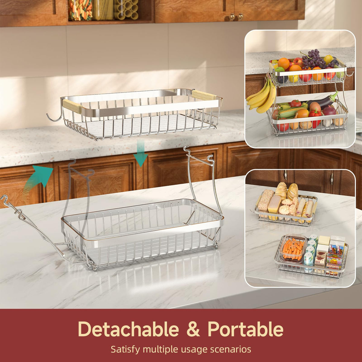 Sevenblue detachable metal bowl with wooden handle for versatile storage and gifting.