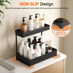Sevenblue durable ABS material highlights waterproof, rust-resistant under-sink organizer.