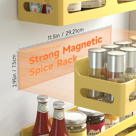 Sevenblue four-hook magnetic spice rack adds convenient utensil storage on metal surface.