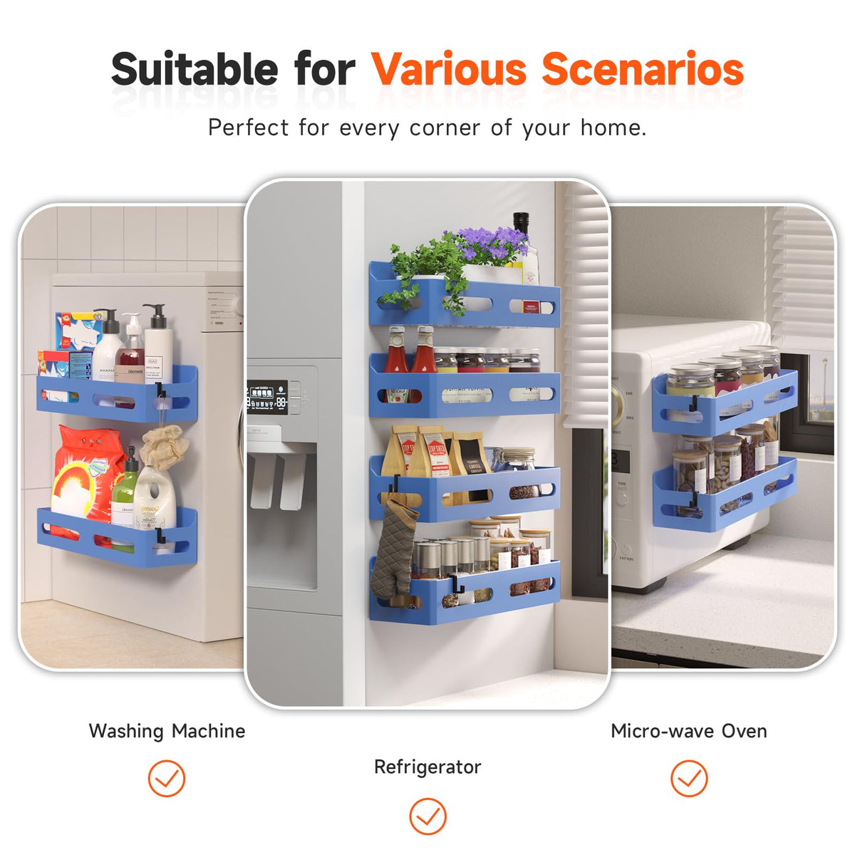 Sevenblue fridge door organizer saves space and keeps spices reachable.