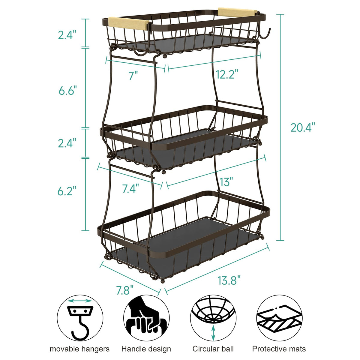Sevenblue fruit basket displayed on counter showcasing organization and accessibility
