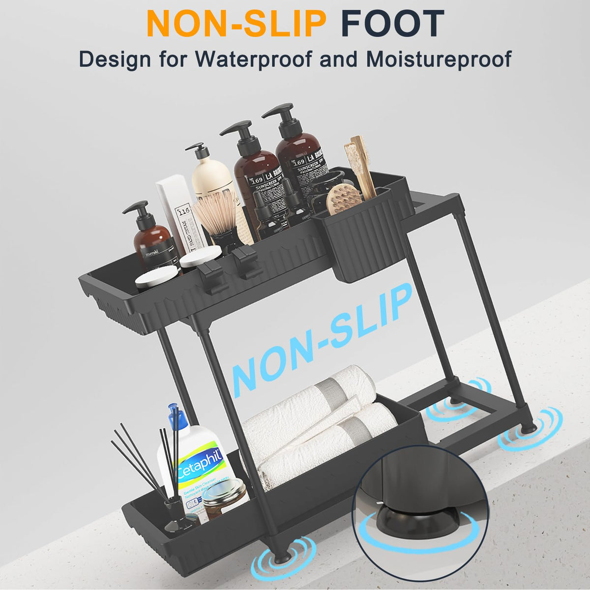 Sevenblue included accessories with hanging cups and hooks for flexible storage options.