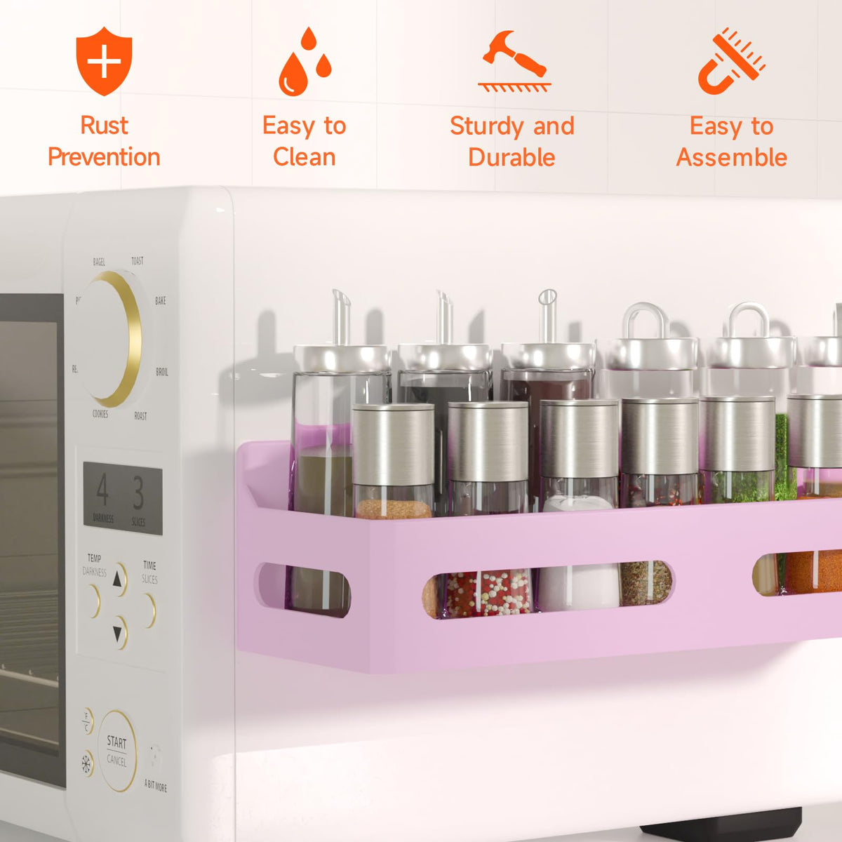 Sevenblue large capacity rack holds up to 12 spice jars per tier.