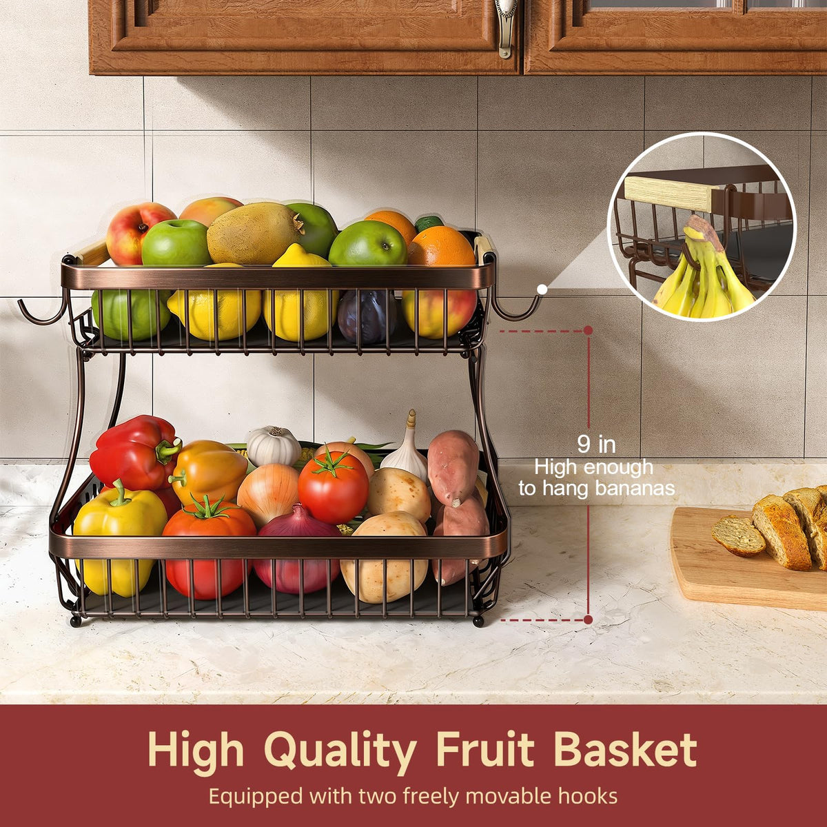 Sevenblue movable banana hanger for bruise-free bananas.