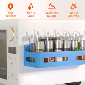 Sevenblue multipurpose magnetic storage rack for metal surfaces like microwaves.