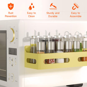 Sevenblue multipurpose magnetic storage shelf works on fridge, whiteboard, or metal surfaces.