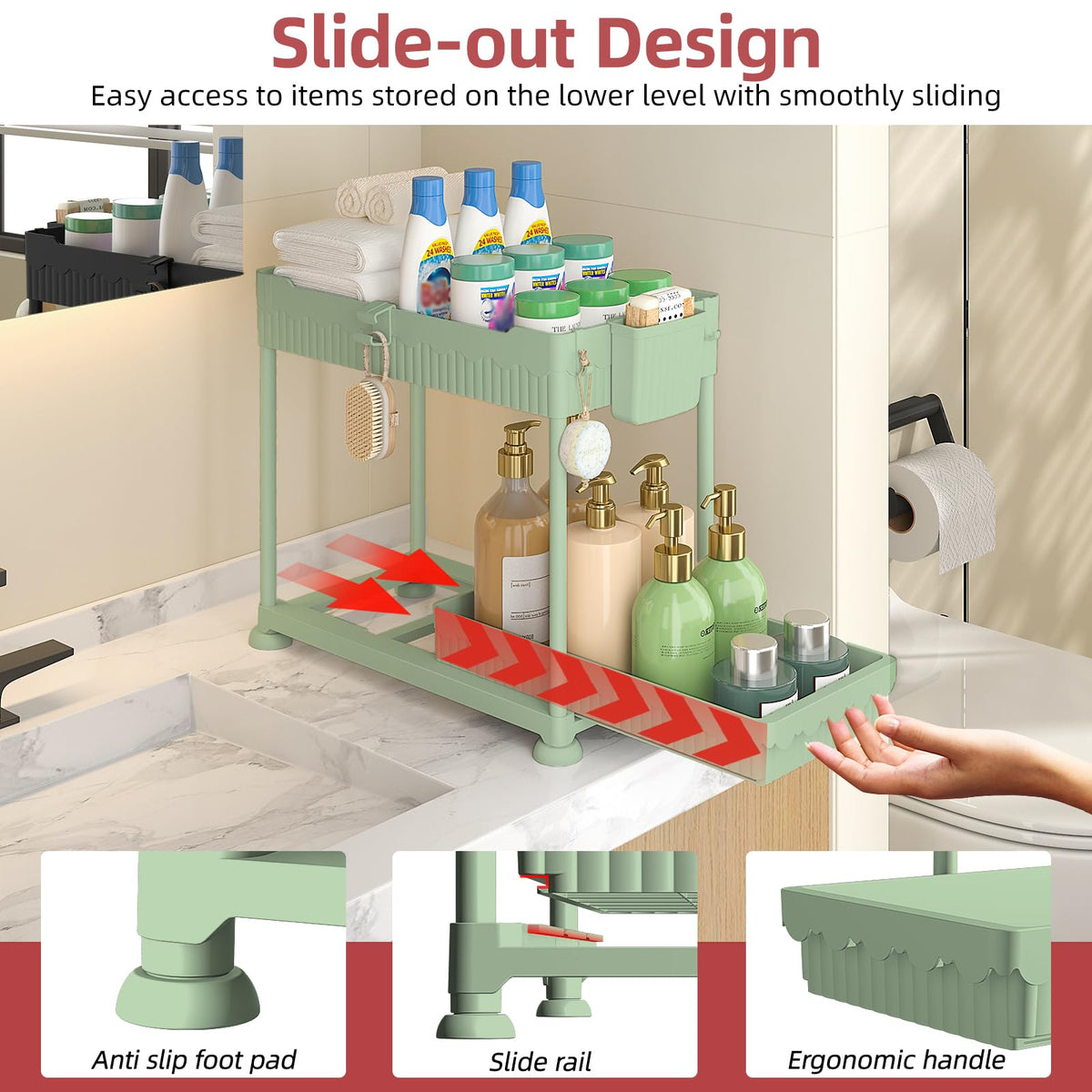 Sevenblue kitchen pantry organizer with large basket keeps bottles tidy and within reach.