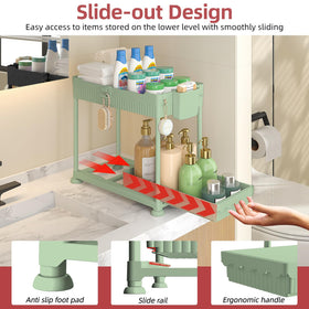 Sevenblue kitchen pantry organizer with large basket keeps bottles tidy and within reach.