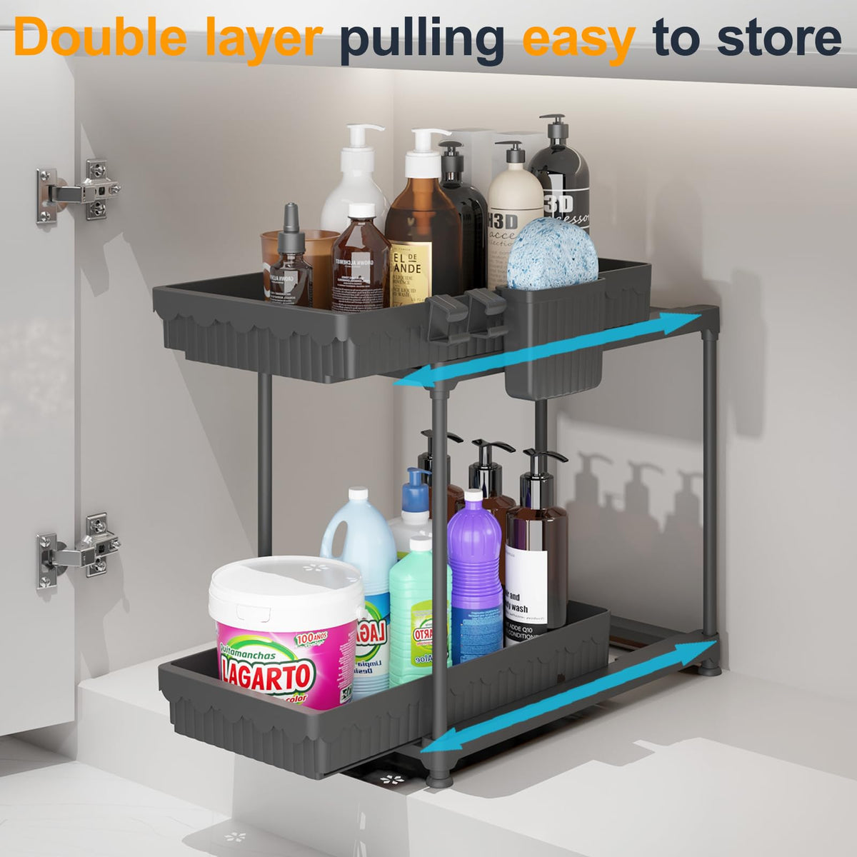 Sevenblue pull-out drawer rails close-up showing smooth sliding for quick item access.