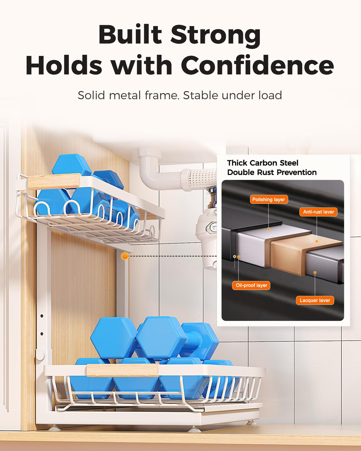 Sevenblue reinforced 1-inch steel construction supports up to 50 lbs.
