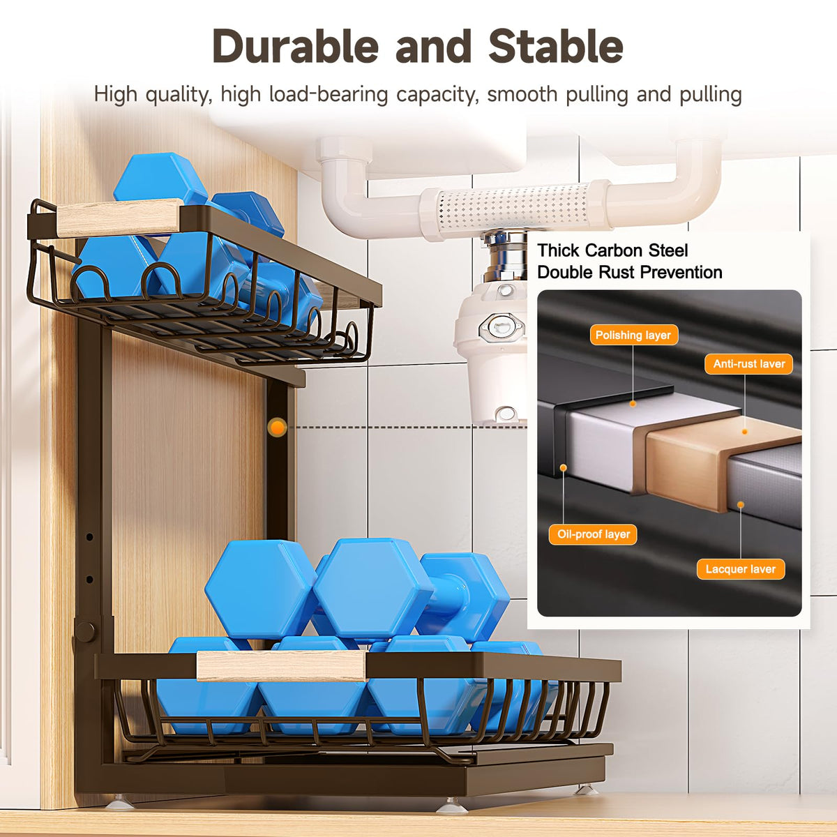 Sevenblue rust-resistant baked finish on under-sink organizer
