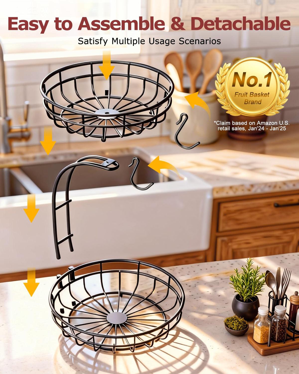 Sevenblue space-saving fruit basket fits under cabinets to clear counters