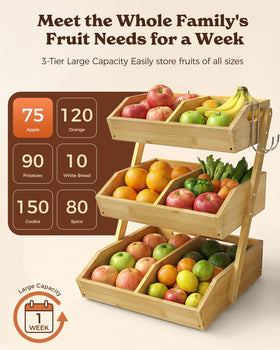 Sevenblue spacious 3-tier design holds bulk produce and snacks