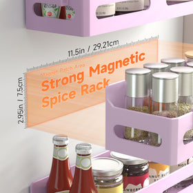 Sevenblue spice rack on fridge door for quick access and space saving.