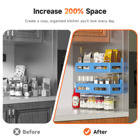 Sevenblue spice rack with four hooks mounted on a magnetic surface.