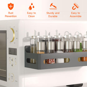 Sevenblue fridge organizer demonstrates 12-spice capacity per tier for organized shelves.