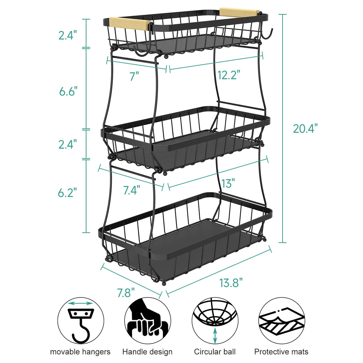 Stackable design of Sevenblue basket saving counter space in a busy kitchen.