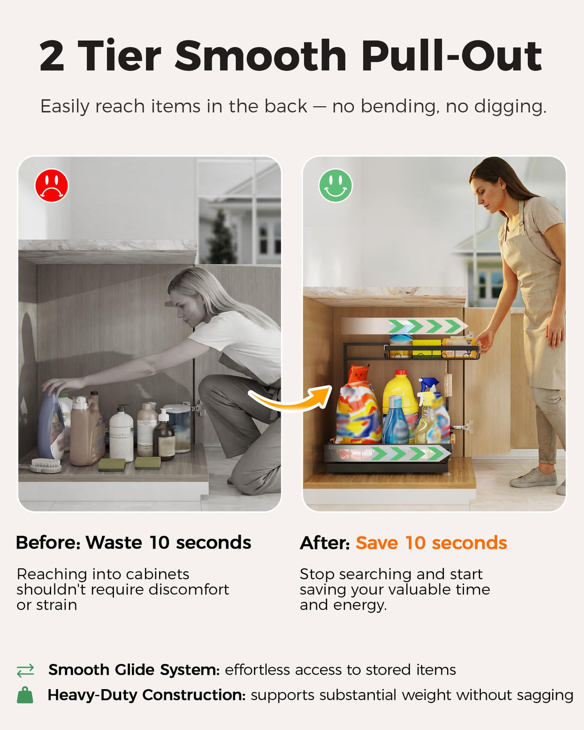 Sevenblue steel construction under-sink organizer supports sturdy storage