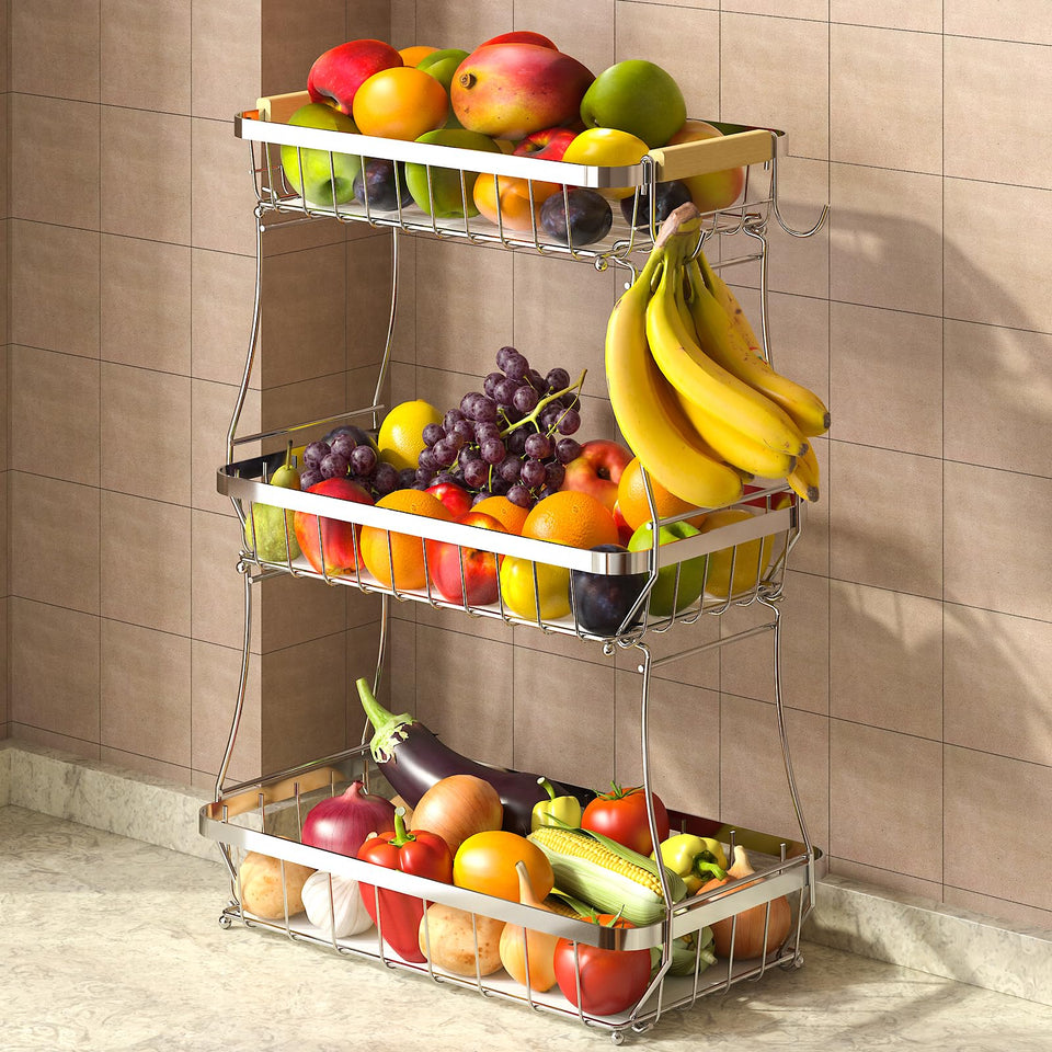 Sevenblue two-tier fruit basket with banana hanger keeps bananas accessible and fresh