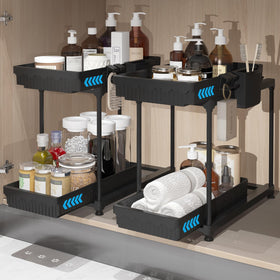 Sevenblue two-tier under-sink organizer front view for easy access and tidy cabinets.