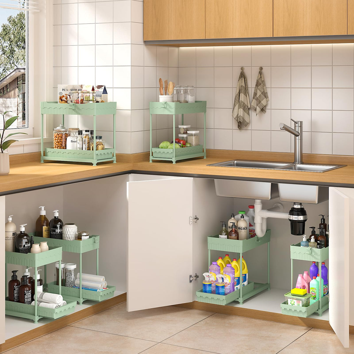 Sevenblue under-sink base with drainage holes prevents water buildup.
