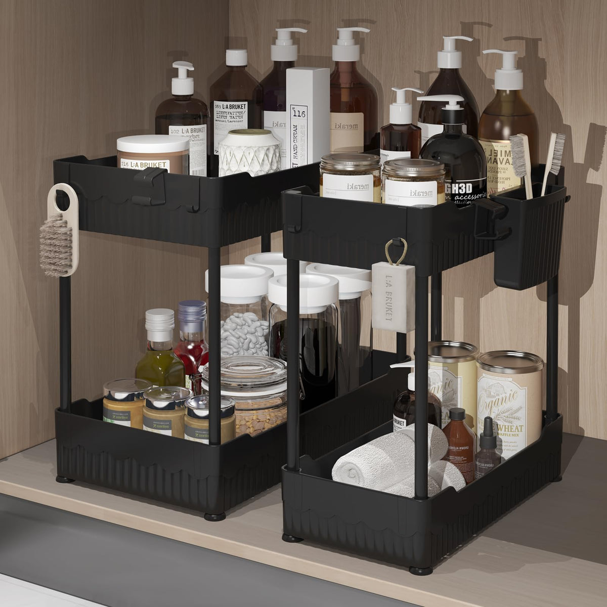 Sevenblue under-sink organizer with 2-tier baskets adds extra storage space