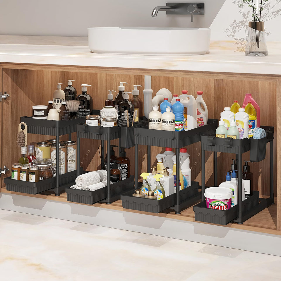 Sevenblue under-sink-organizer with 2-tier pull-out drawer for accessible cleaners