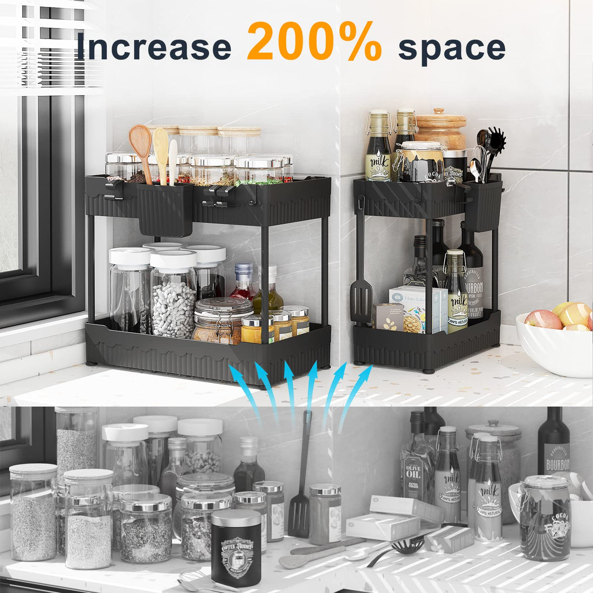 Sevenblue hooks and hanging cup expand organization options under the sink