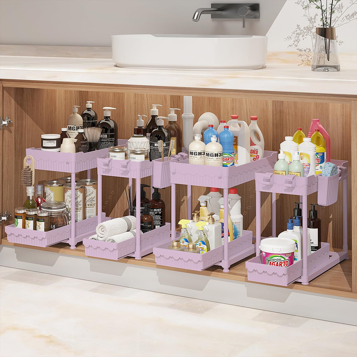 Sevenblue under-sink organizer with pull-out two-tier design for easy bottle access