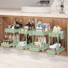 Sevenblue under-sink organizer with two-tier pull-out drawer for easy access.