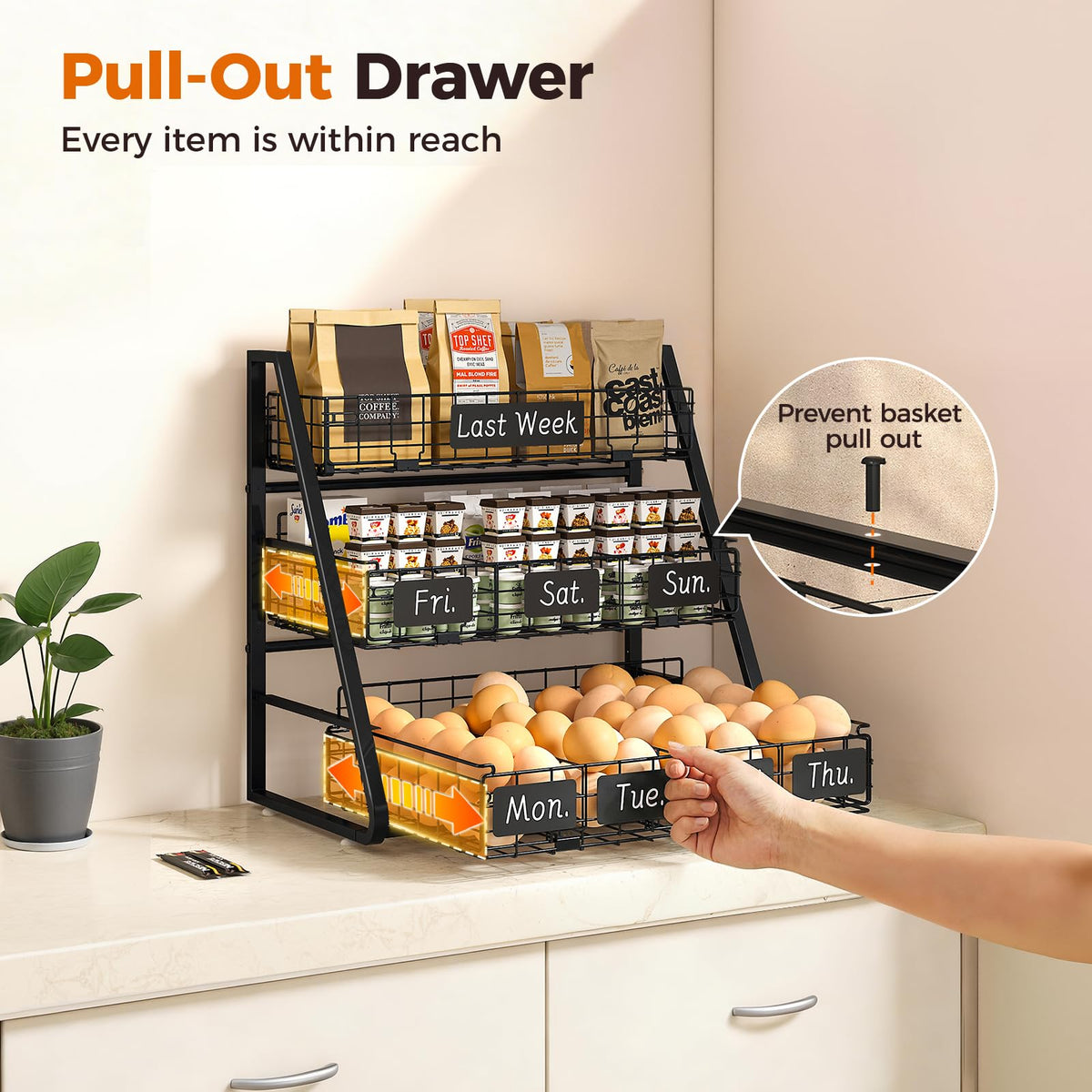 Sevenblue upgraded egg holder removable dividers showcasing adjustable sections for different egg sizes