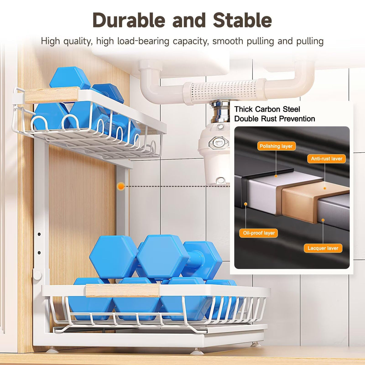 Sevenblue wide-application storage shows use in kitchen and bathroom cabinets.