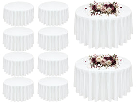 Seveups 10-pack white round tablecloth on a dining setup for elegant events.