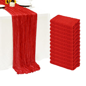 Seveups 12-pack red cheesecloth table runner ready for large banquets