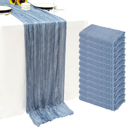 Seveups dusty blue cheesecloth table runner 10ft for elegant wedding reception tables