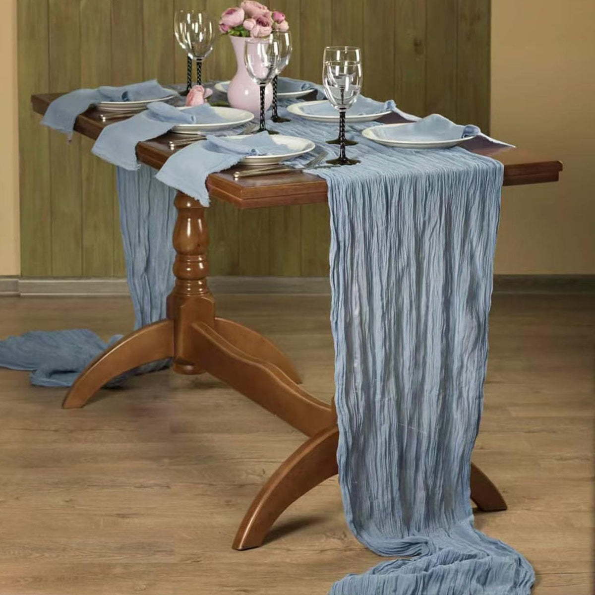 Seveups cheesecloth table runner soft material creates gentle sheen under lighting