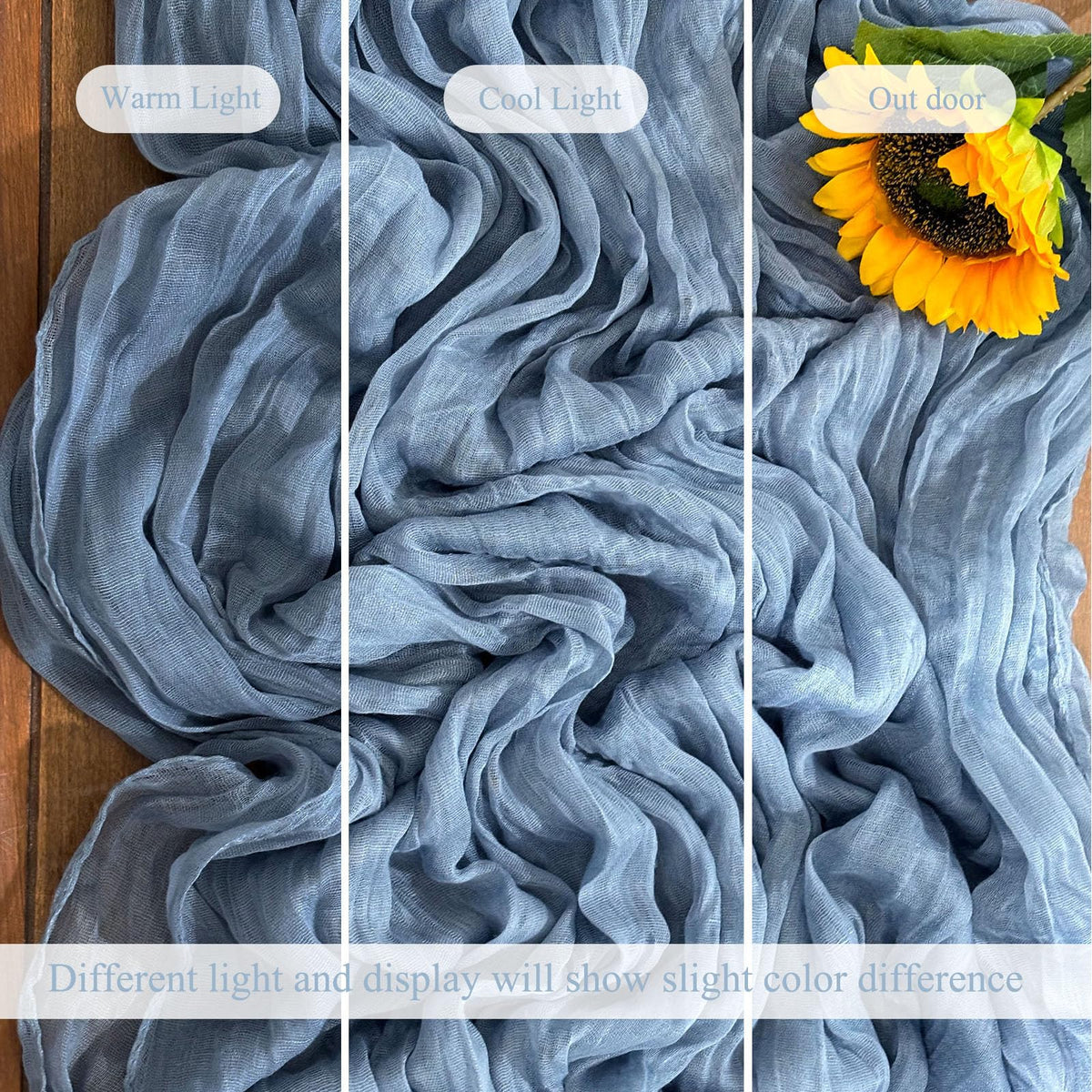 Seveups dusty blue runner provides wide coverage for rectangular and round tables