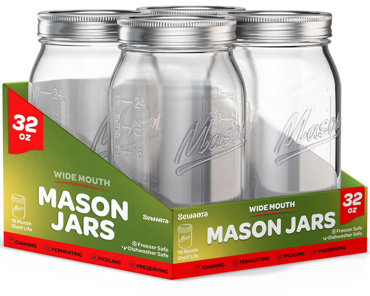 SEWANTA wide-mouth 32 oz jar with lid for easy filling and canning.