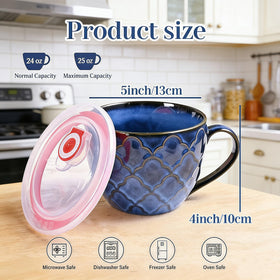 Seworlan large 24oz capacity ideal for coffee, cereal, or oatmeal.