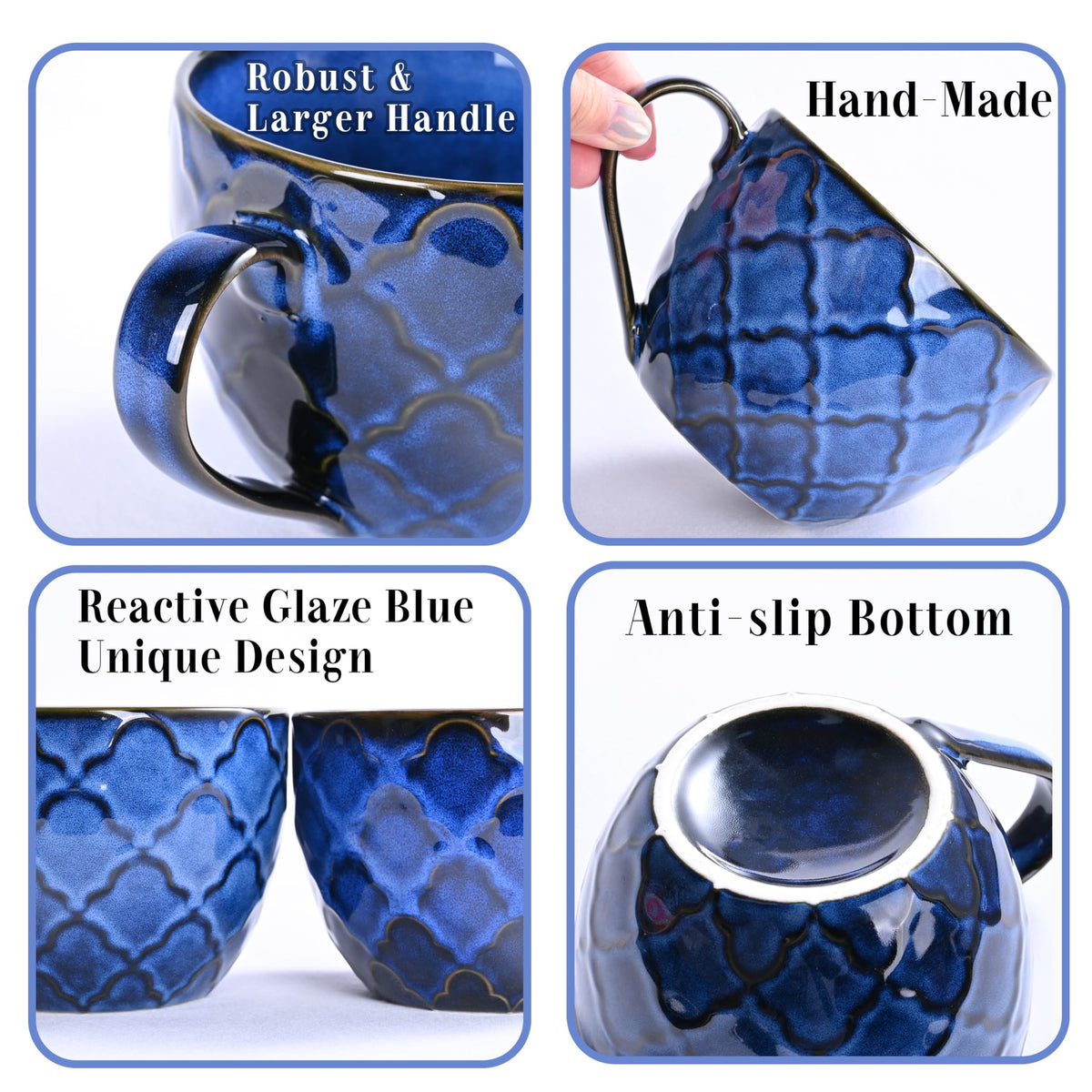 Seworlan reactive glaze blue adds stylish texture.
