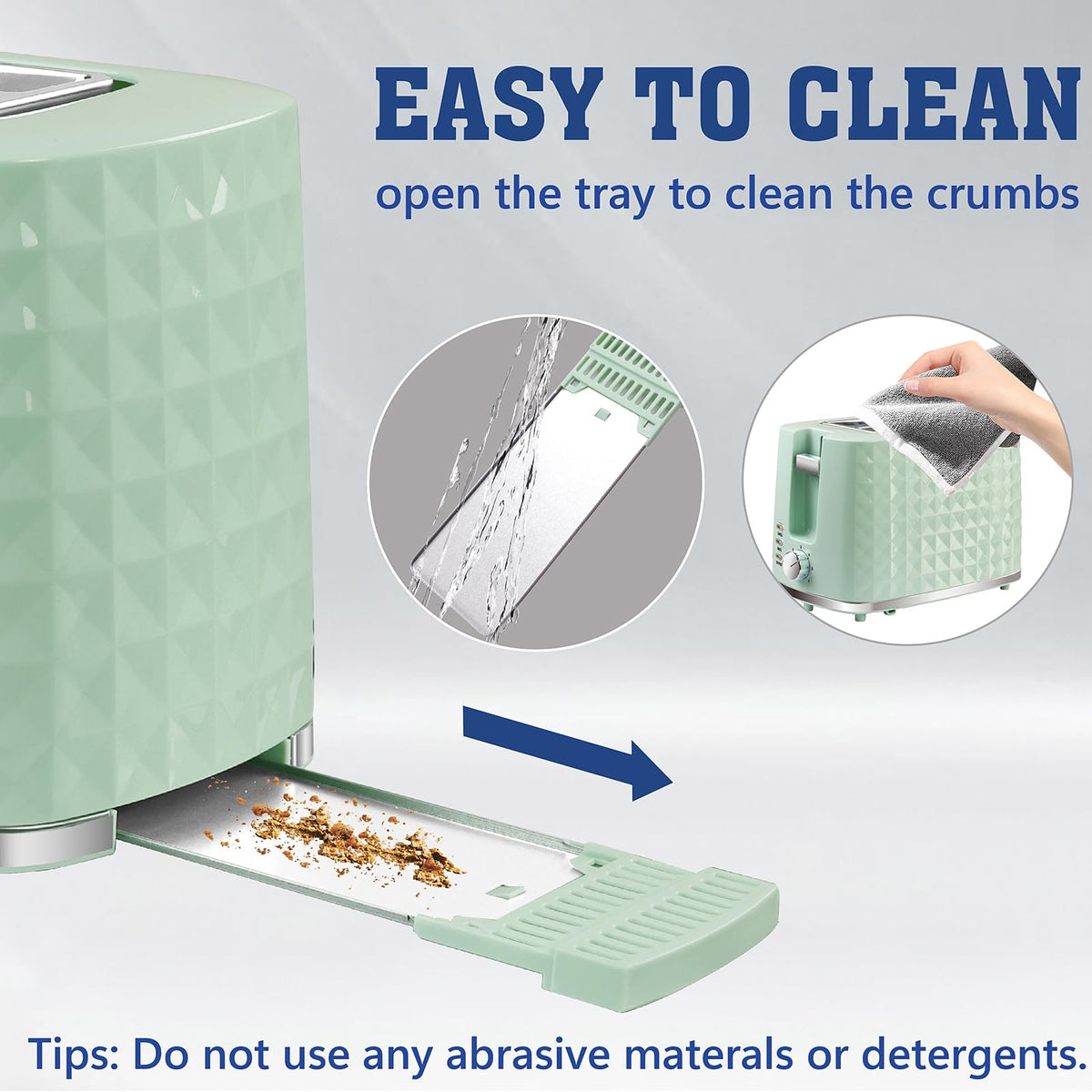 Seydere removable crumb tray keeps counter tidy after use